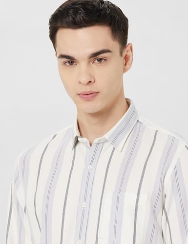 Image of Peter England Men's Linen Blend Shirt | Subtle Stripes | Full Sleeves