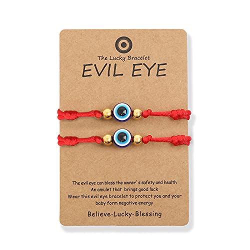 NUITS DE JUIN Evil Eye Red String Bracelets - Red String Amulet Adjustable Bracelet for Women Men, Girls Link Knot Lucky Bracelets Family Couple Kabbalah Protection Wish Bracelet