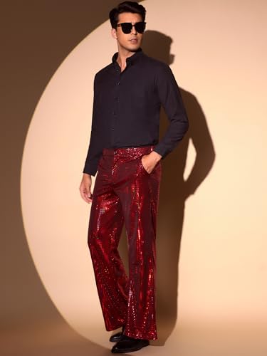 Lars Amadeus Sequins Pants for Men's Metallic Wide Leg Glitter Bell Bottom Flared Pants4
