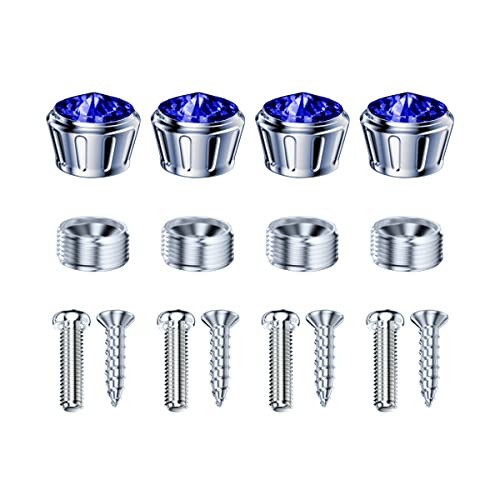 Moioee Car License Plate Screw Bolt Cap, 4PCS Sparkling Bling Rhinestones Frame Screws Cover, Rustproof Aluminum Alloy Security Fastener Kit, Anti-Theft Car Accessories Decor (Blue)