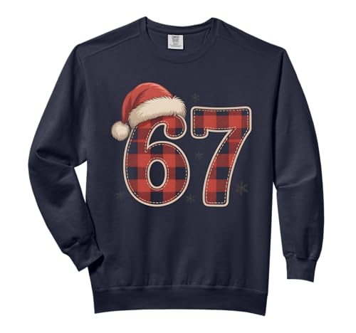 67 Meme Funny Christmas Red Plaid Xmas Pajamas Slang Gift Comfort Colors Adult Sweatshirt
