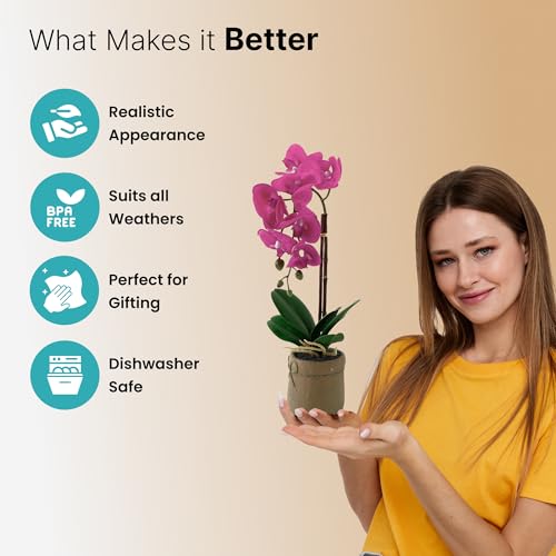 Image of The Better Home Artificial Plants for Home Decor with Pot(44cm) Aesthetic Room Decor Items for Bedroom|Office Table Accessories|Show Pieces for Home Decor|Hot Pink Orchid Flowers for Home