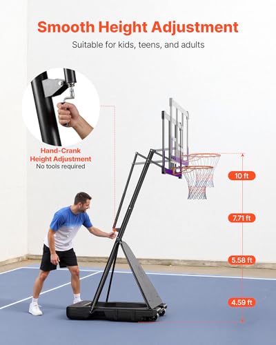 Image of VEVOR Basketball Hoop, Basketball Hoop 44 48 50 54 Inchs PC Backboard, 4.4-10FT Height Adjustable, Basketball Portable Hoop& Goal, Indoor /Outdoor Classic Basketball Court, Teen Adult School Park