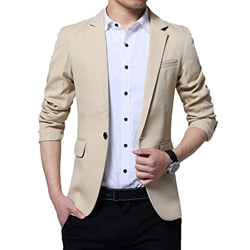 Dawwoti Blazer masculino slim fit para casamento, smoking, jaqueta casual versão coreana, Cáqui, M