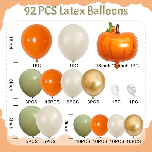 Image of Fall Balloons Garland Arch Kit, Burnt Orange Pumpkin Foil Balloons, Orange Green Sand White Gold Balloon for Little Pumpkin Baby Shower First Birthday Thanksgiving Fall Autumn Harvest Party Decoration
