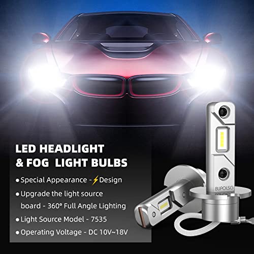 BUPOLSG H3 LED Fog Lights Bulb 6500K Xenon White,360% Extremely Brighter Fog Light Bulbs CSP Chips Bright,24W New Upgrade led Cars & Trucks Headlights Bulbs for DRL High/Low Beam [Pack of 2]