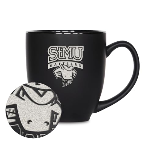 Rico Industries NCAA St Mary's University Rattlers 15oz Laser Engraved Matte Black Ceramic Bistro Mug - for Hot or Cold Drinks
