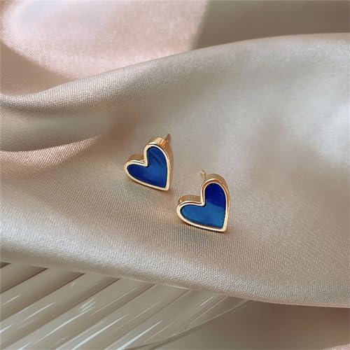 Dainty Blue Heart Small Stud Earrings for Women Cute Sterling Silver Post Gold Plated Hearted Shaped Hypoallergenic Tiny Studs Fashion Y2K Jewelry3