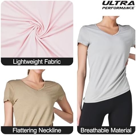 Women's V-Neck Activewear T-Shirts 3 Pack Athletic Womens Short Sleeve Workout Tops Dry Fit Shirt Gym & Yoga Tees for Women