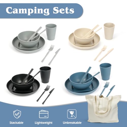 ZgoEC 49pcs Camping Geschirr Set 4 Personen, Plastikgeschirr Set mit Tasche – Ansicht 6
