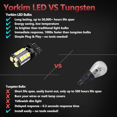 image for Yorkim 3157 LED Light Bulbs White Super Bright, 3056 3156 3156A 3057 4