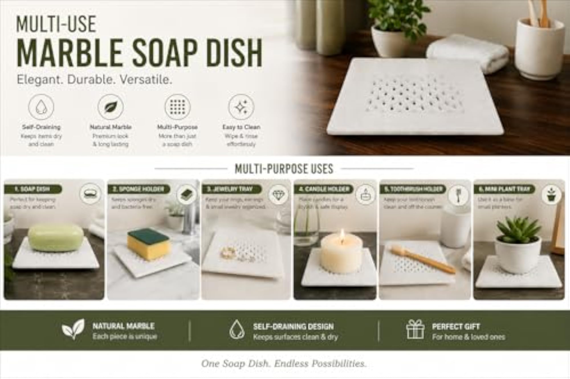 White Marble Soap Dish 5x4 Inch