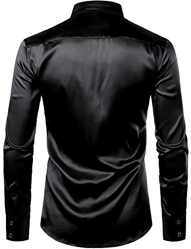 ZEROYAA Men's Shiny Sequins Design Silk Like Satin Button Up Disco Party Dress Shirts2