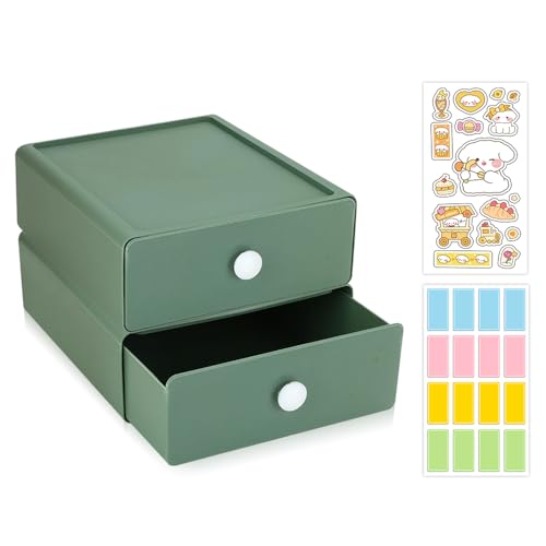 2 PCS Escritorio Cajonera Armario Interior, Cajonera Plastico Apilable con 2 Cajones, Organizador Cajones Cocina con 1 Pestañas para Oficina Material de Papelería, Dormitorio, Baño （2 Cajones）