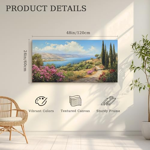 crmotu Large Landscape Wall Art, Mountain Wall Art, Lake Pictures Wall Decor, Nature Scenic Canvas Prints, Countryside Scenery Paintings for Living Room Bedroom Kitchen Rustic Farmhouse 24x48inch