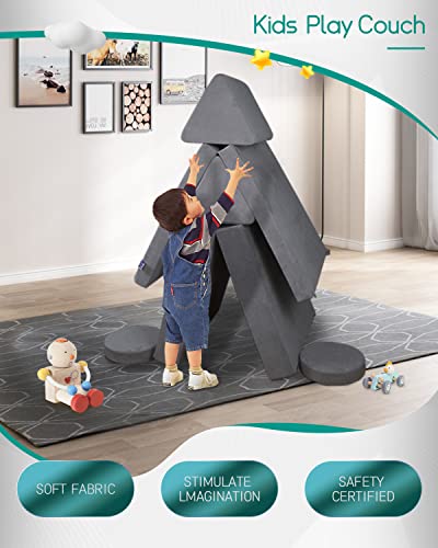 Chxxy Kids Couch (Large Size),Fold Out Modula Kids Sofa For Playroom Bedroom,Original Furniture Play Set For Children,Toddlers Couch For Playing,Creativing, Sleeping(Dark Grey) #TOP6