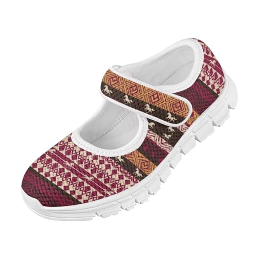 Aztec Print Mary Jane Shoes for Girls Toddler Dress Shoes Kids Breathable School Shoes Mesh Sneakers