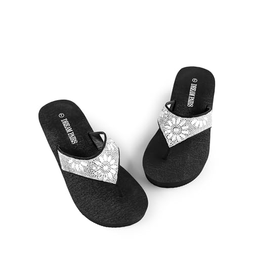 DREAM PAIRS Women's Rhinestone Platform Wedge Flip Flops Summer Beach Comfortable Thong Sandals4