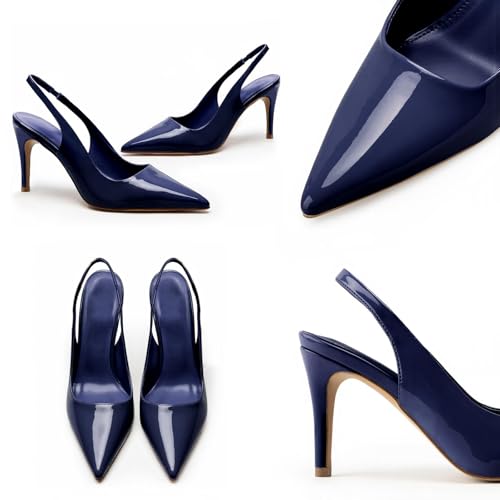 Image of heelchic Slingback Heels for Women Pointed Toe Stiletto Heel Closed Toe Pumps Slip on High Heels 2.95 inch Dress Pumps