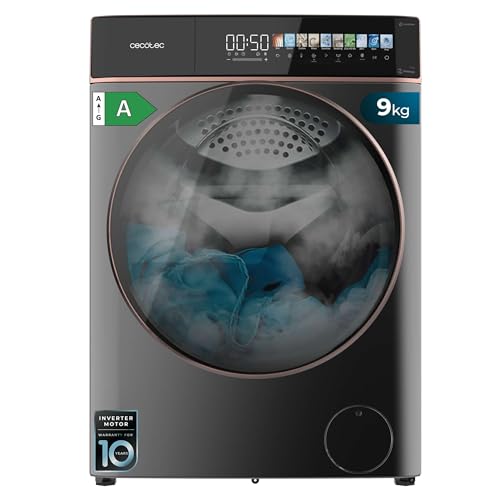 Cecotec Waschmaschine 9 kg Frontlader Autodosis Bolero DressCode 9900 Autodose Inverter FullColor Steel A. Edelstahl-Finish, 1400 U/min, 10,3'-Display, Inverter, SteamMax, Klasse A