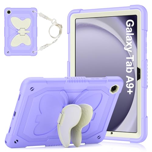 Image of HOGENL Cover for Samsung Galaxy Tab A9+ Plus Case for Kids Girl, Galaxy Tab A9+ 11 inch 2023 Released with Butterfly Stand Shoulder Strap Shockproof Full Body Protective