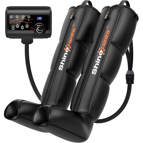 SHINE WELL Air Compression Leg Massager,Professional Leg Recovery System for Muscle Revival,Sequential Compression Leg Therapy Device with 11 Intensities,4 Massage Area Selectable (Medium)