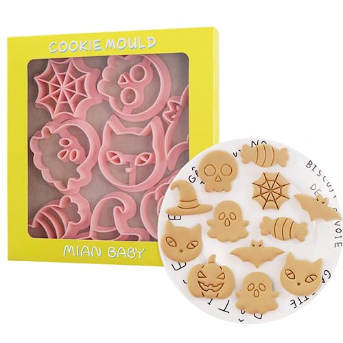 8 Pezzi Formine per Biscotti di Halloween Forma Set di Timbri per Biscotti in Plastica di Halloween Pressabili Stampo per Tagliabiscotti da Pasticceria Rilievo Pipistrello Fantasma Zucca