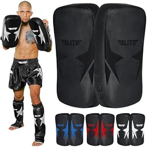 Elite Sports Muay Thai Kickboxing Curved Training Pads (2 PCS) for Kickboxing,MMA,Taekwondo,Karate. Ideal for Punches,Knees, and Kicks in Martial Arts Training