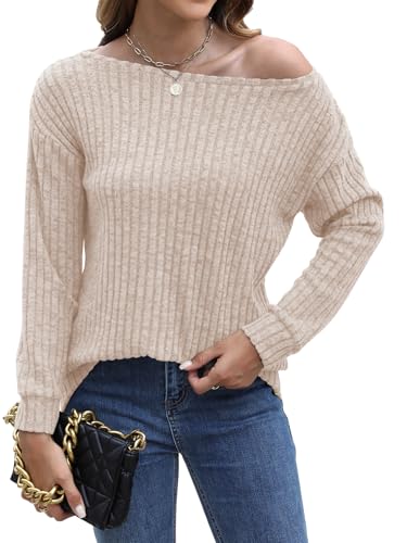 Image of Womens Tops Sweaters Ladies Tunics Casual Long Sleeve Shirts Blouses Tees Dressy Casual Clothing Boat Neck Fashion 2025