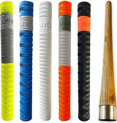 LIVOX® Premium Cricket Bat Handle Rubber 5 Grips for Enhanced Performance With Better Shock Absorption And 1 Wooden Gripper Cone (pack of 6) (BRACELATTEXTURE)