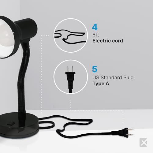 Image of Xtricity LED Desk Light, 360 Adjustable Gooseneck, (Black Finish) | Home and Office Lamp with 7W A19 Bulb, 120V, On /Off Switch, 14 inch Height - Reading Lamps for Bedside Table, College Dorm
