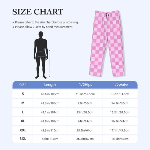 Mens Pajama Pants - Pink Checker Print Soft Sleep Lounge Pants For Men, Casual Pj Bottoms With Pockets3