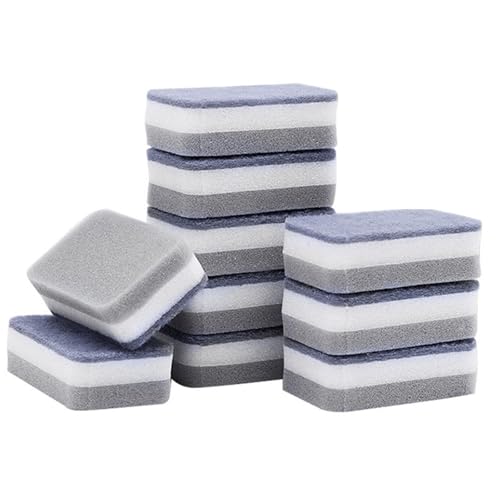 Spazzola per pavimenti in spugna, 10 pezzi, spugnette abrasive per lavare i piatti, per la pulizia di cucina, garage, bagno, per la pulizia lunga (grigio, 10, 5 x 7 cm)