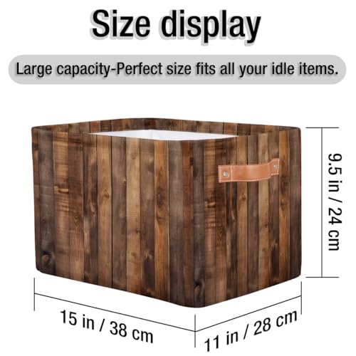 Image of Rustic Wooden Board Storage Baskets for Organizing, Fabric Collapsible Storage Bins Box Retro Decorative Toy Organizer Baskets for Closet Shelves Gift Basket 1 Pc