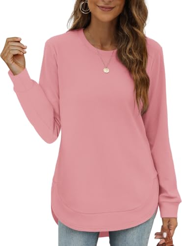 Image of OFEEFAN Womens Sweatshirt Crewneck Long Sleeve Shirts High Low Tops Curved Hem