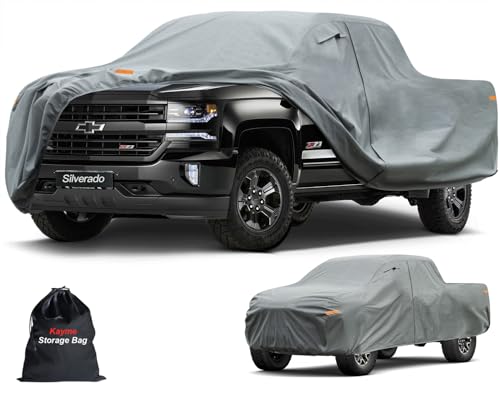 Image of Kayme Heavy Duty Truck Cover Custom Fit Chevrolet Chevy Silverado 1500(1998-2025) Crew Cab SB Short Bed. Waterproof All Weather for Pickup, Full Exterior Covers Sun Rain UV Protection.