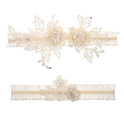 2 Pcs Wedding Garter for Bride Lace Flower Garters Leg Garter Set Bride Accessories