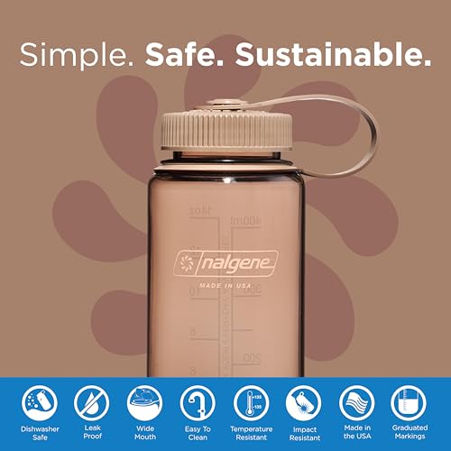 Image of Nalgene Sustain Tritan BPA-Free Water Bottle Made with Material Derived from 50% Plastic Waste (using ISCC certified mass balance), 16 OZ, Wide Mouth, Mocha (Pack of 6)