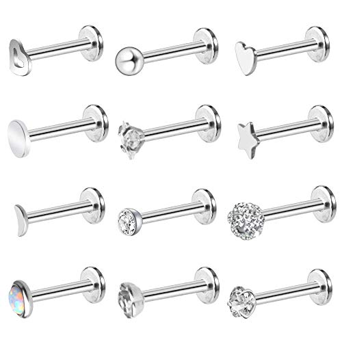 Onesing 18 Pcs 16G Tragus Earrings For Women Tragus Piercing Jewelry Cartilage Earring Tragus Earrings Studs Labret Jewelry Piercing Barbell Lip Studs Stainless Steel #TOP2