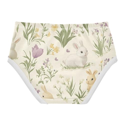 Cute Rabbits Flower Cream Underwear Toddler Girl, Girls Cotton Underwear, 2T–8 Years2