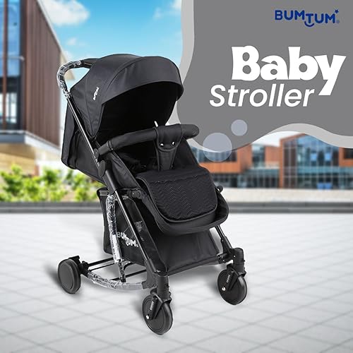 Image of BUMTUM Baby Stroller /Pram for 6 to 36 Months, Adjustable backrest, 360 Swivel Wheel, Large Storage Basket, Reversible Handlebar for New Born, Toddler & Kids(Black)