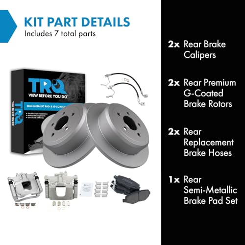 Image of TRQ Rear Brake Pad and Rotor Set Semi Metallic G Coated Rotors Calipers Compatible with 2008-2012 Jeep Liberty