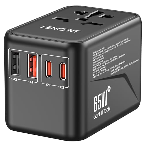LENCENT Universal Travel Adapter, GaN3 65W International Charger ...