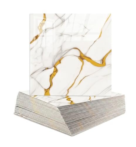 Image of OCEANSKY White & Gold Abstract Marble UV Panels, Pack of 8
