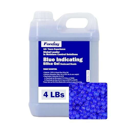Image of 4LBS Fonday Blue Indicating Silica Gel Beads Desiccant Moisture Indicating Blue to Pink Reusable Industry Standard Bead Size 3 to 5mm