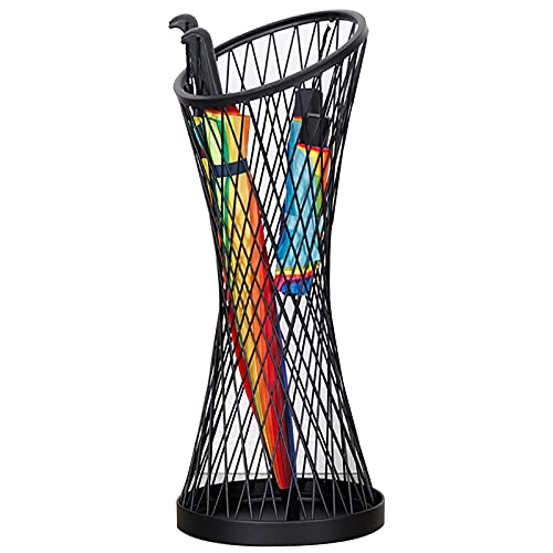 Soporte alto para paraguas para entrada/pasillo/al aire libre, soporte de flores de metal moderno y resistente, organizador de paraguas hueco con bandeja de goteo