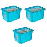 keeeper karolina 3x Paw Patrol Aufbewahrungsbox mit Deckel, Dreh- und stapelbar, Für Kinder, 30 l, Fresh Blue (Transparent)