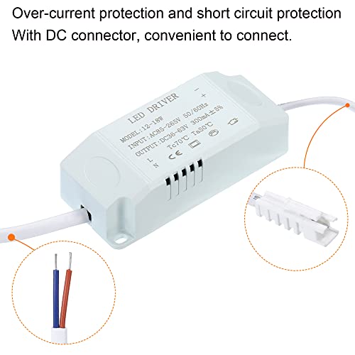 Image of PATIKIL 12-18W 300mA LED Driver, 3 Pack AC 85-265V Output 36-63V DC Male Connector Constant Current Rectifier Transformer External Power Supply