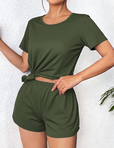 Image of Ekouaer Women's Pajama Sets Short Sleeve Pjs 2 Piece Top and Shorts Sleepwear Comfy Soft Lounge Sets with Pockets