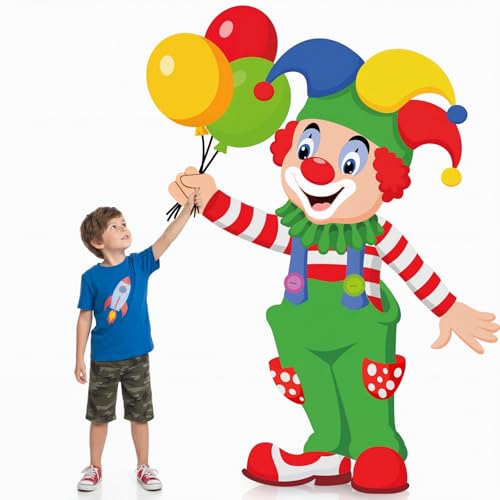 Image of Qunclay 4ft Circus Clown Cardboard Cutout Carnival Party Decoration Life Size Clown Photo Booth Prop Stand up Display Backdrop Decor for Carnival Birthday Party Supplies